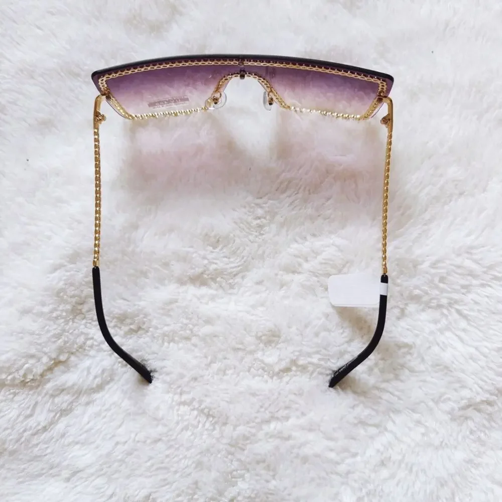 Christine Purple & Gold Chain Oversized Shield Sunglasses